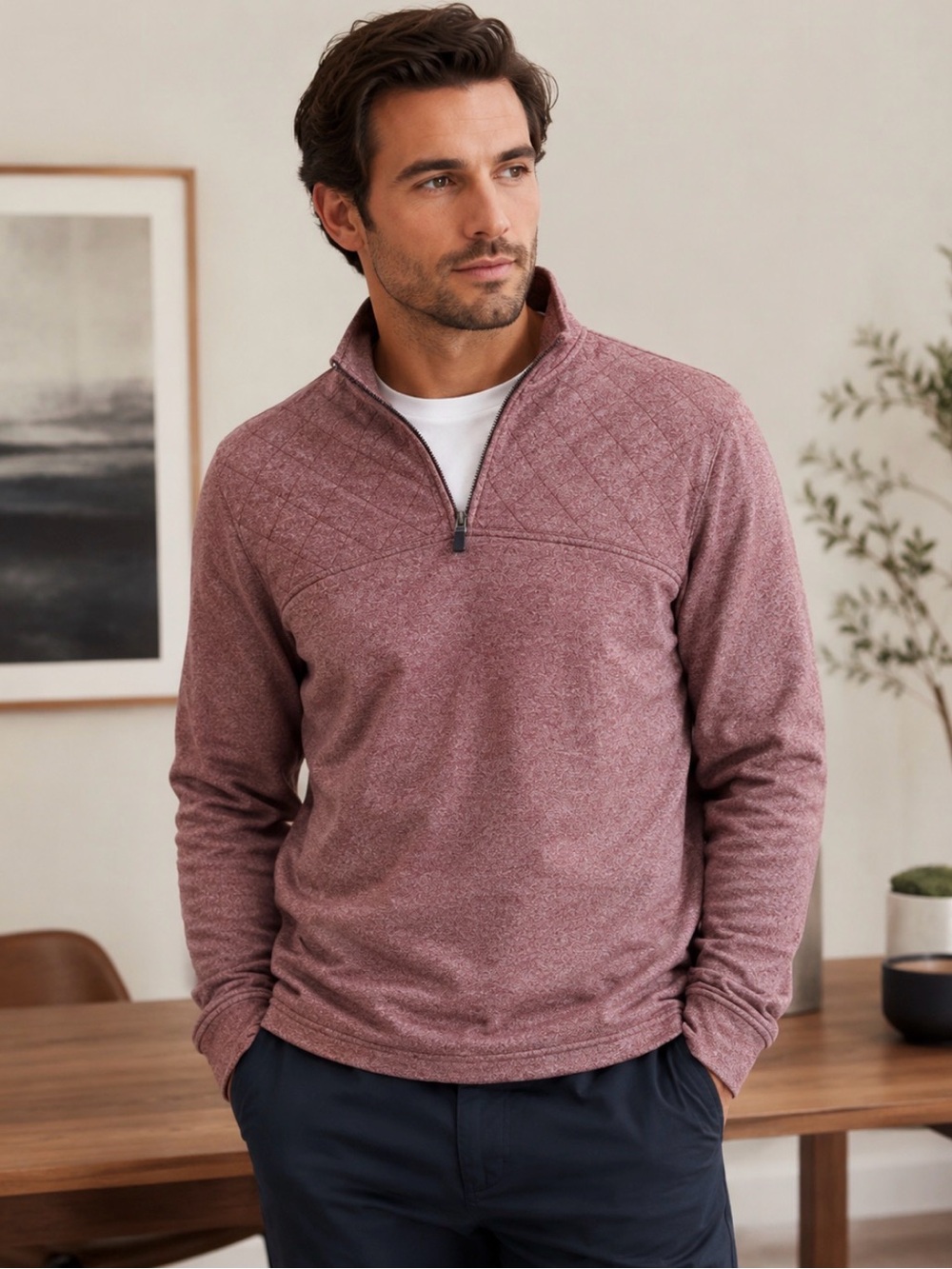 Banana Republic Men's Quarter-Zip Sweater - Dusty Mauve